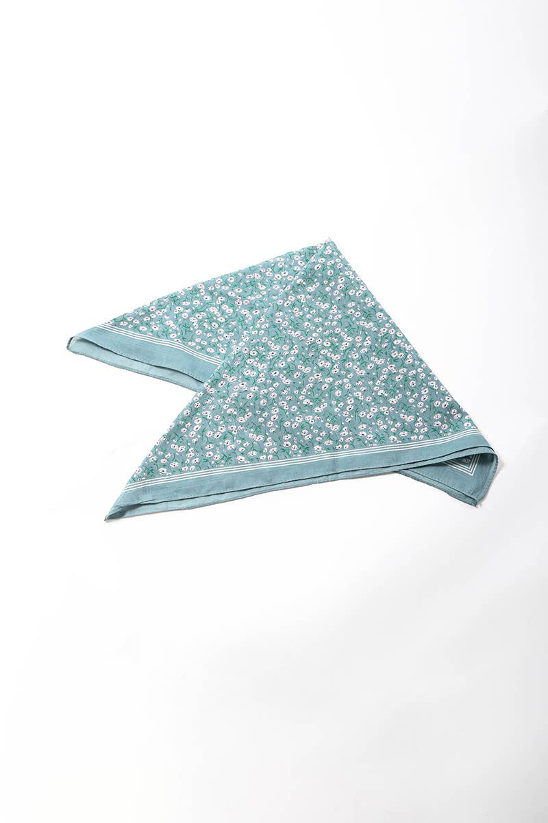 Teal Boho Floral Cotton Bandana