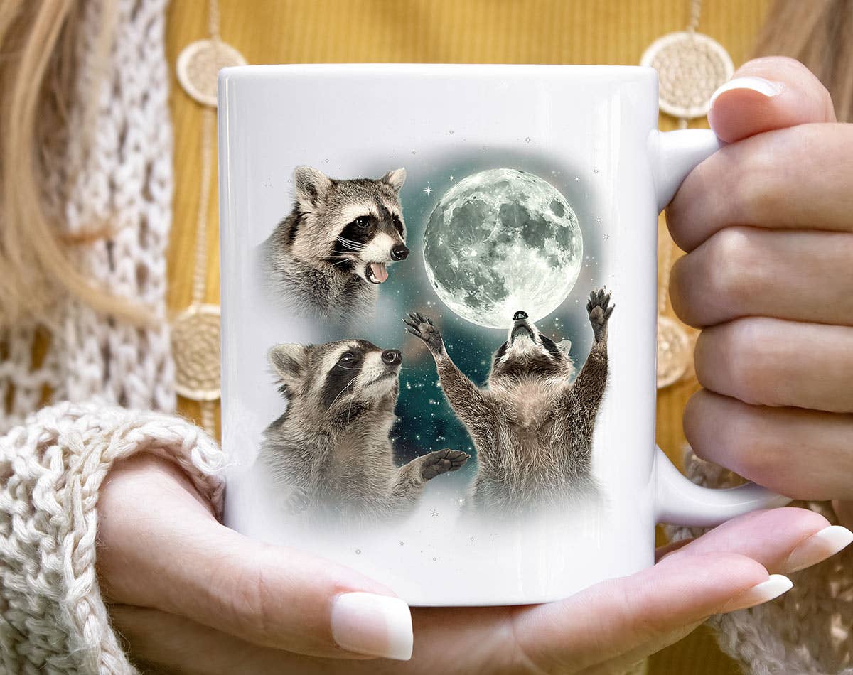 3 Raccoons Howling Coffee Mug