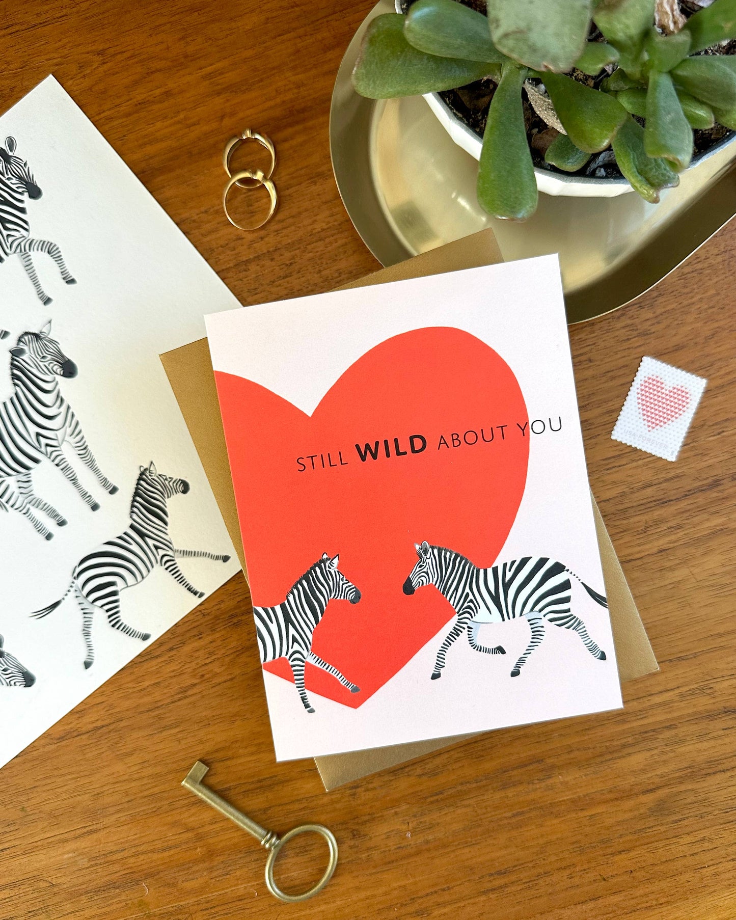 Wild Zebras and Red Heart Anniversary Greeting Card