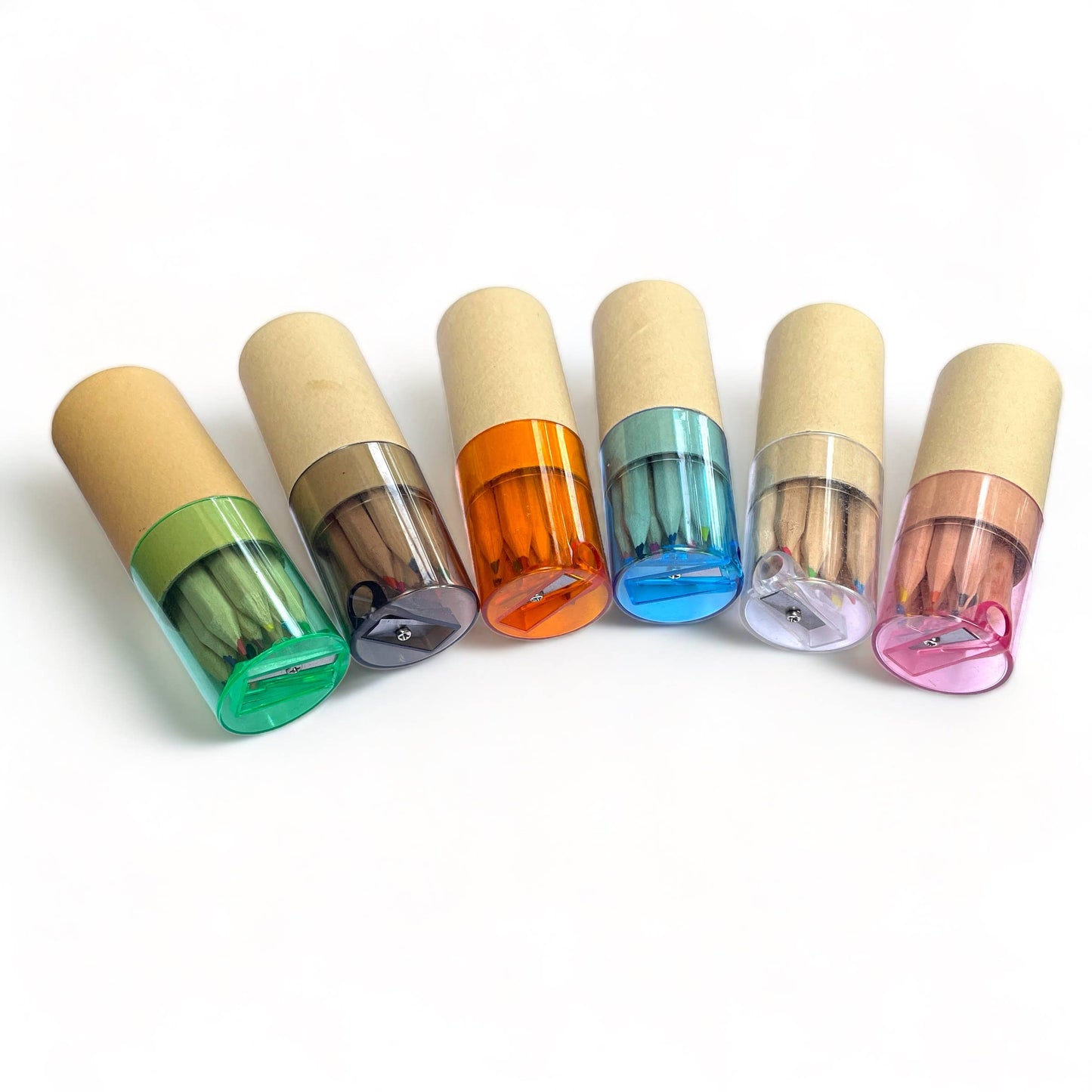 Mini Travel Compact Colored Pencils with Built In Sharpener, Assorted Colors