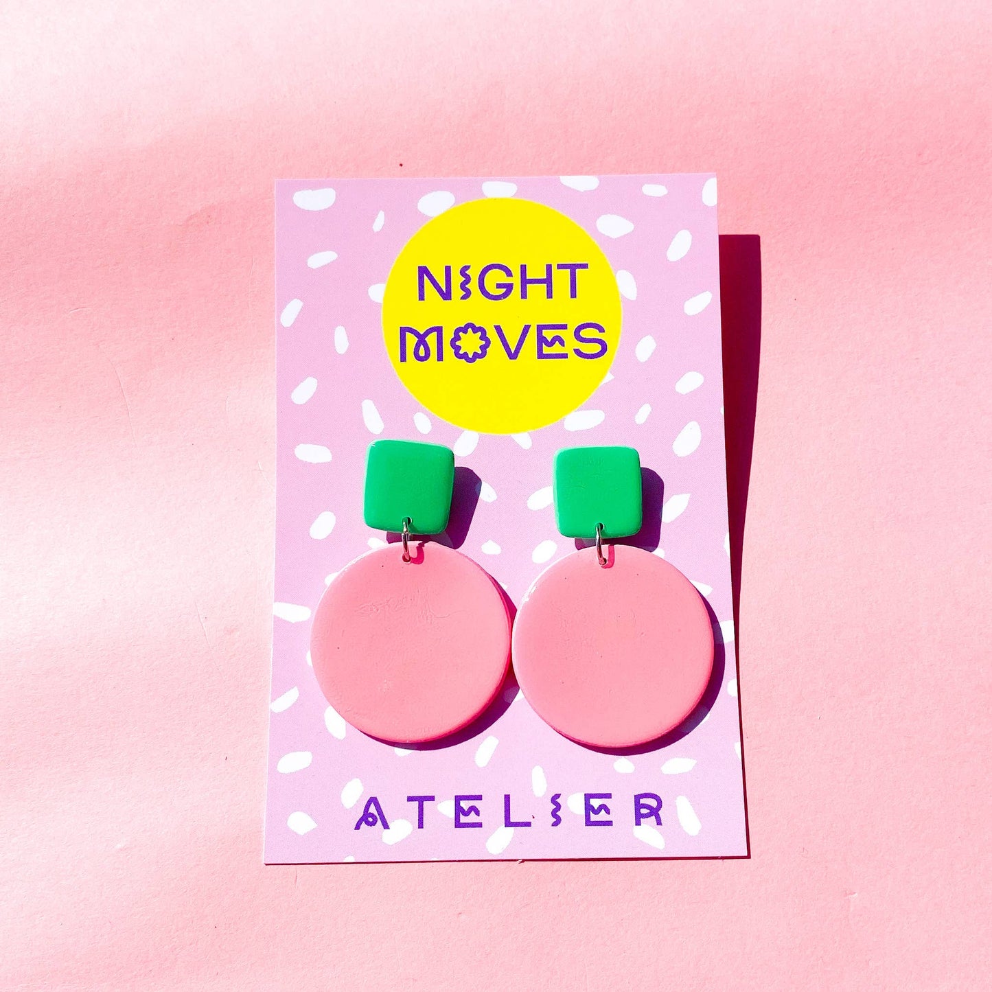 Seafoam and Pink Polymer Clay Colour Block Dangle Earrings