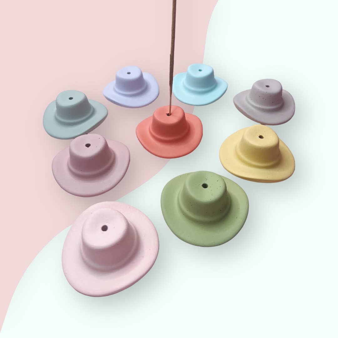 Colorful Concrete Cowboy Hat Incense Holder: Coral