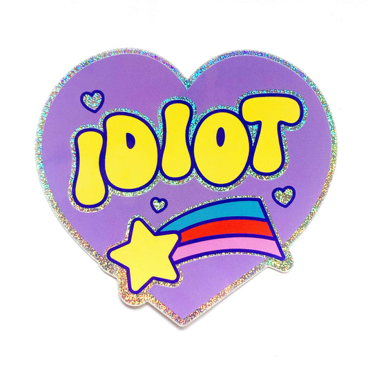 Idiot Heart-Shaped Glitter Sparkle Vinyl Sticker