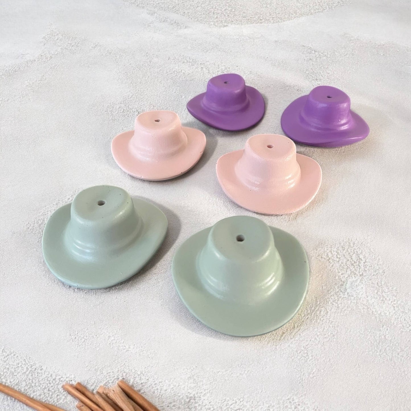 Colorful Concrete Cowboy Hat Incense Holder: Coral