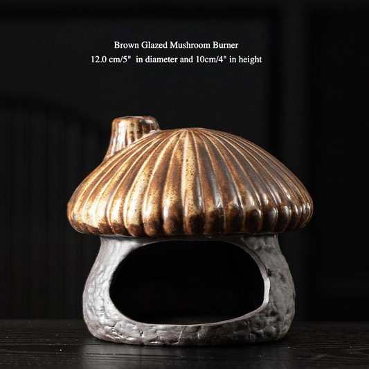 Brown Ceramic Mushroom House Back Flow Incense Cone Burner