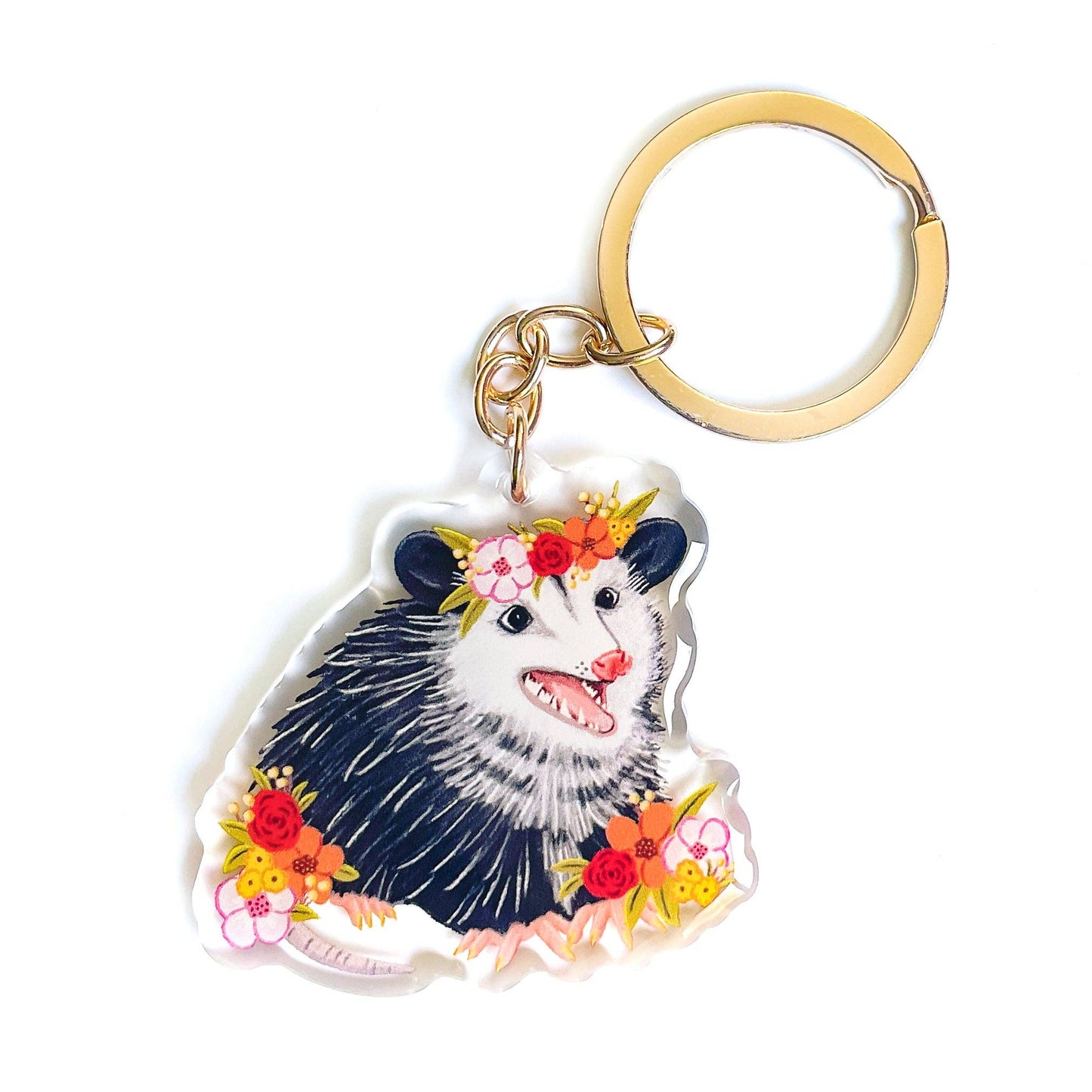 Opossum Floral Keychain
