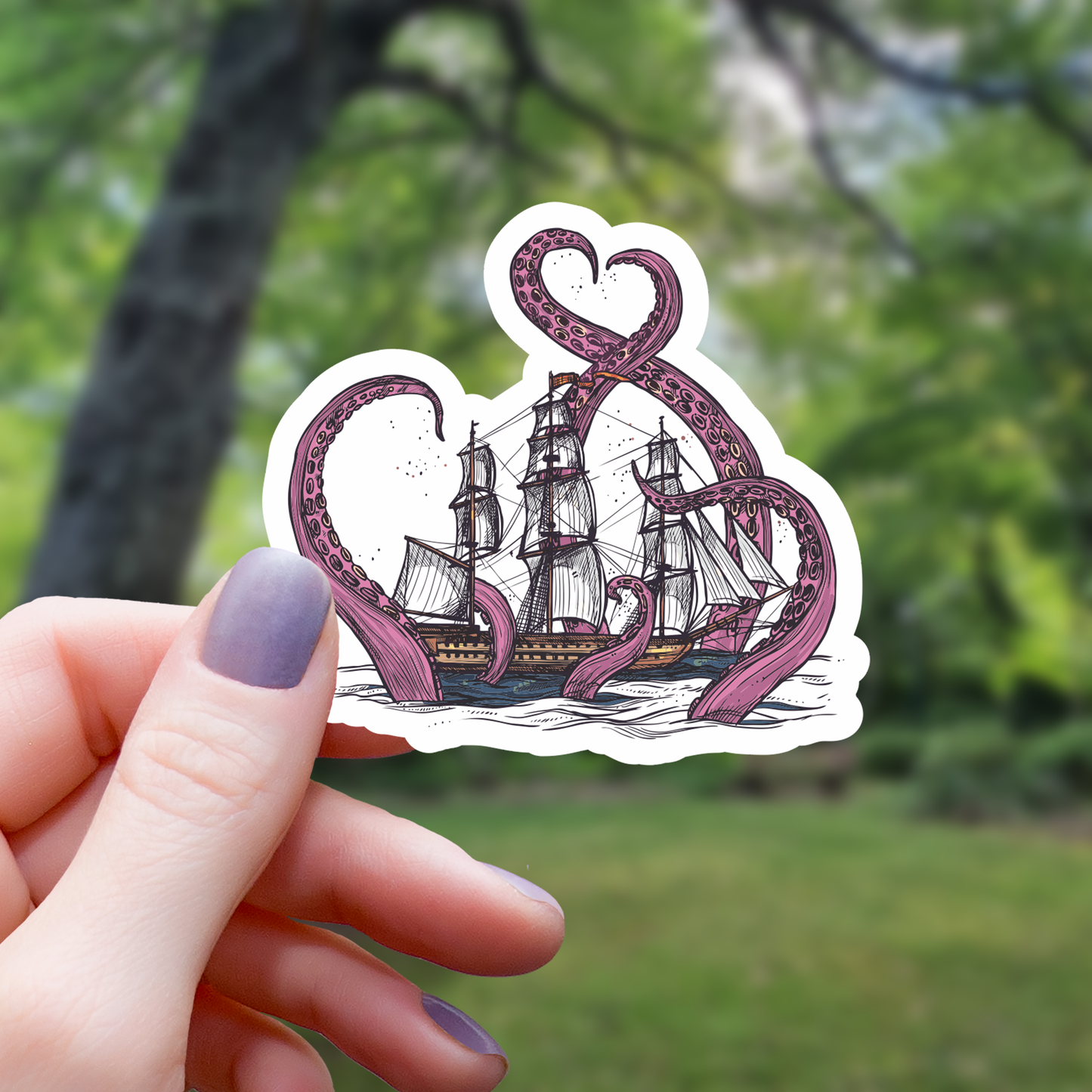 Kraken Monster Grabbing Ship Sticker