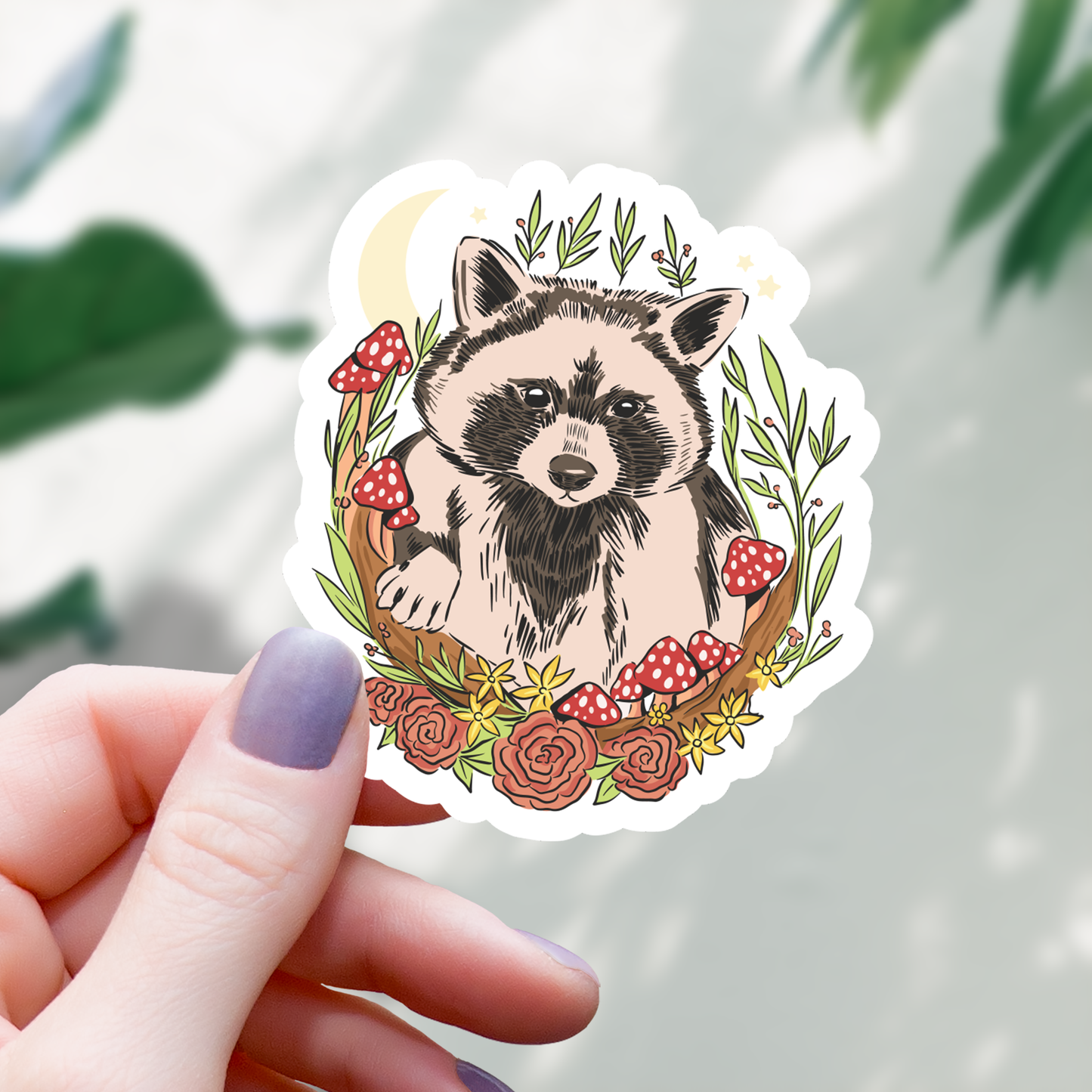Floral Raccoon Sticker