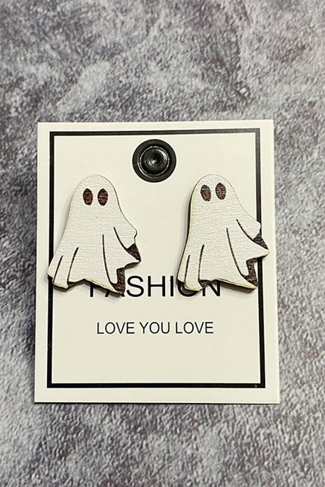 Ghost Halloween Wooden Earrings