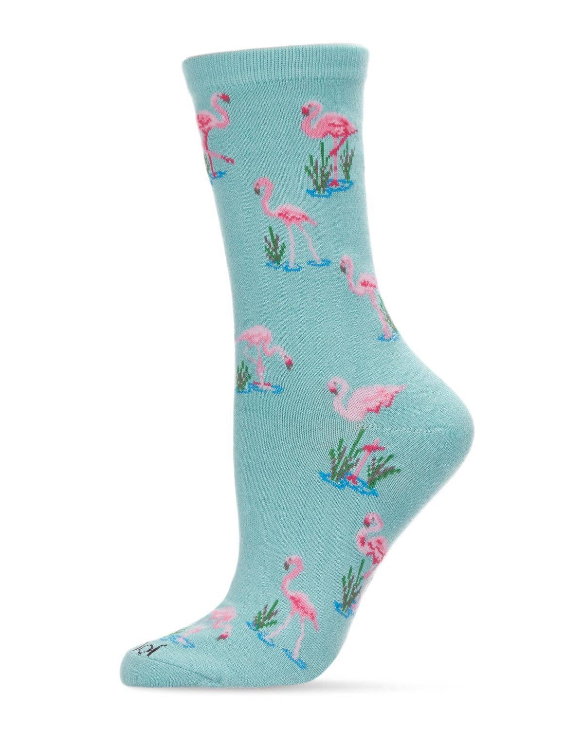 Feathered Frenzy Flamingo Bamboo Blend Crew Novelty Socks