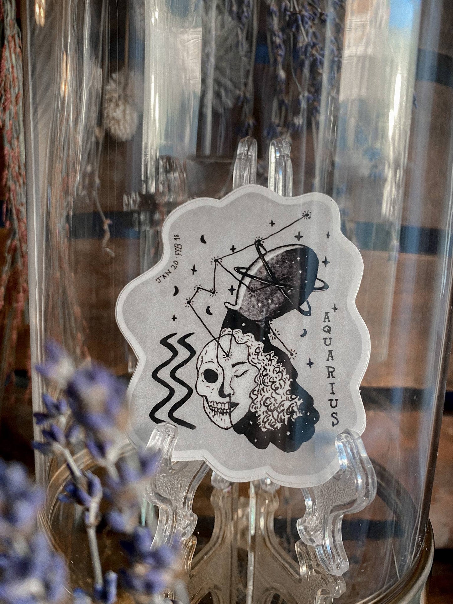 Aquarius Astrology Skull Sticker