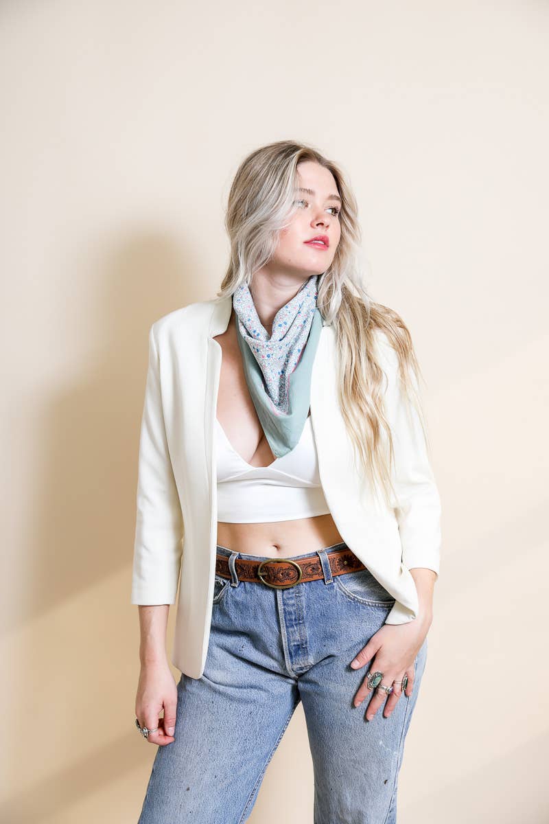 Mint Floral Wide Country Bandana
