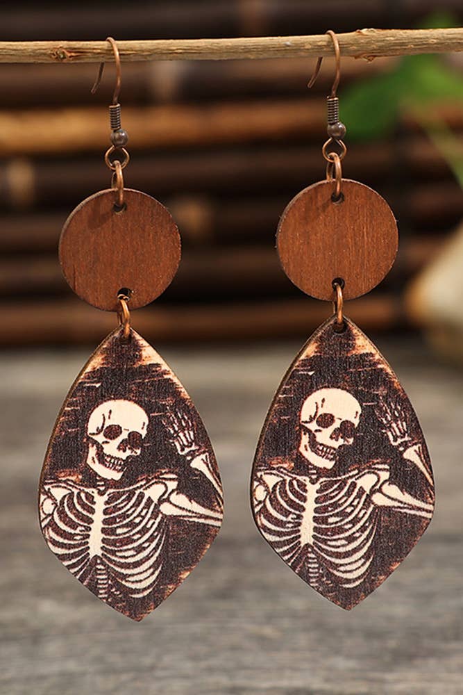 Halloween Skeleton Man Wood Earrings
