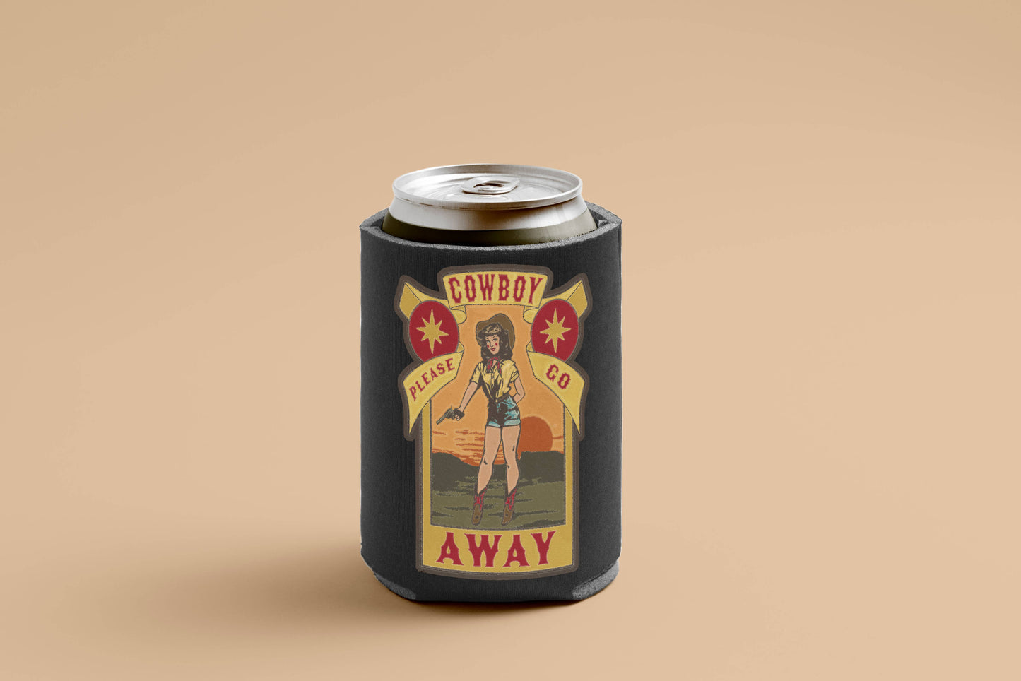 Cowboy Please Go Away Koozie