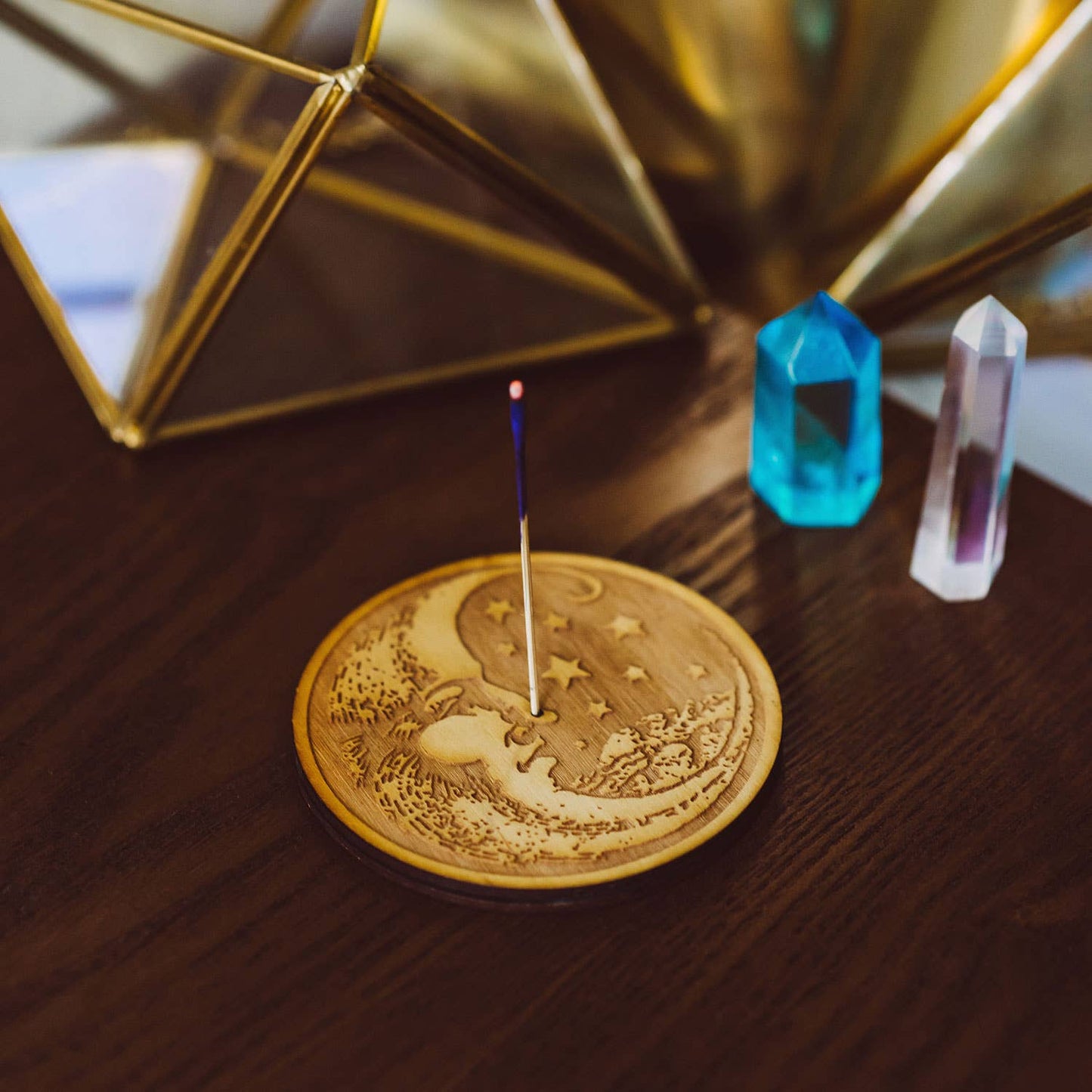 Moon Woodcut Stick Incense Burner