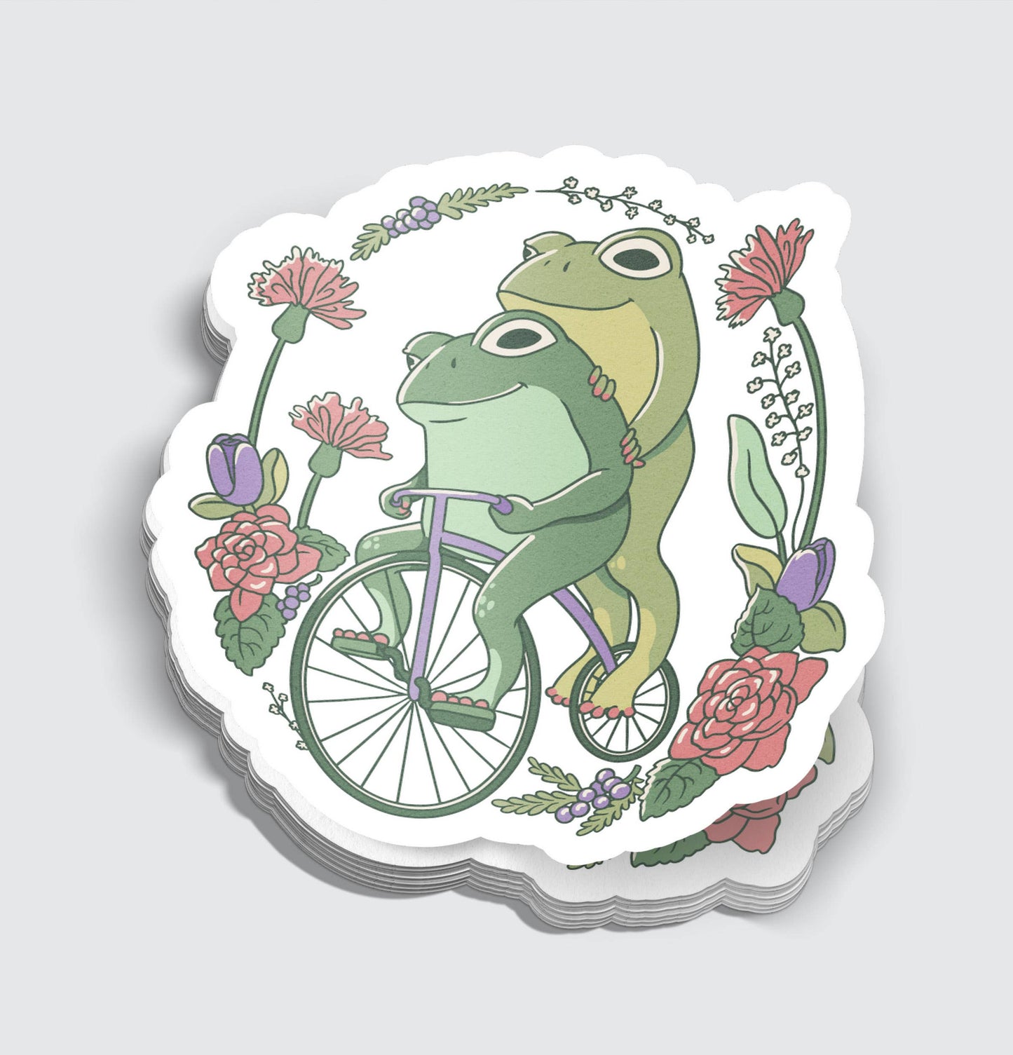 Frogs Riding A Bicycle Sticker