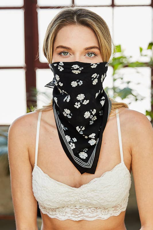 Black Dainty Floral Bandana