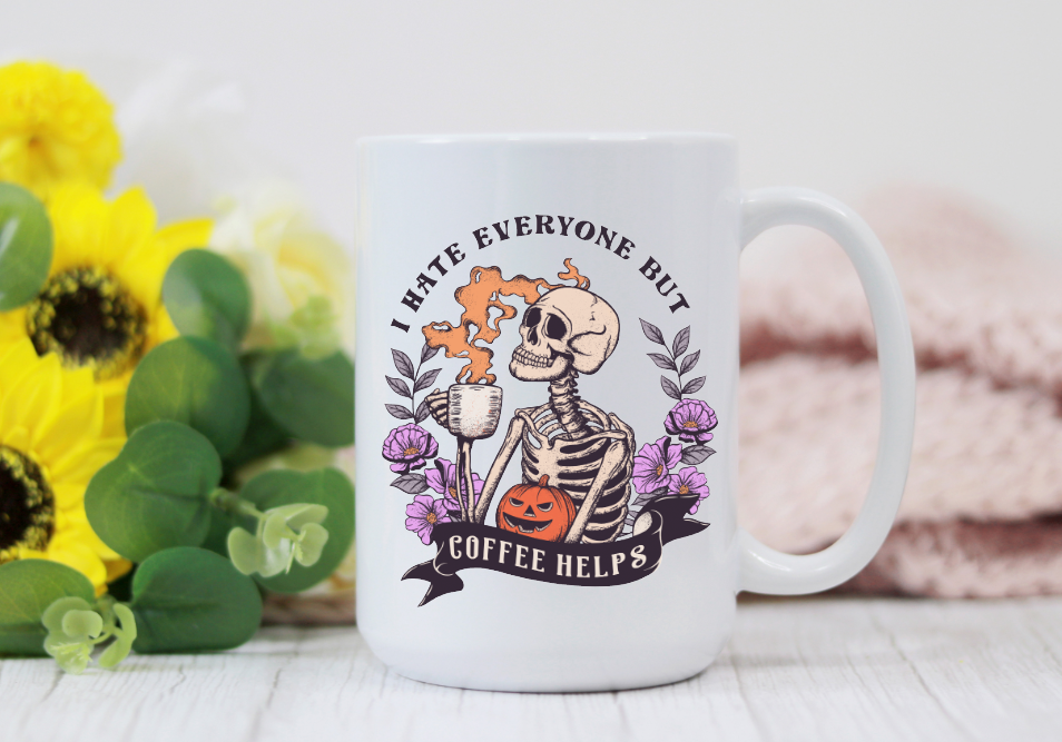 I Hate Everyone But Coffee Helps Halloween Coffee Mug