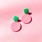 Seafoam and Pink Polymer Clay Colour Block Dangle Earrings