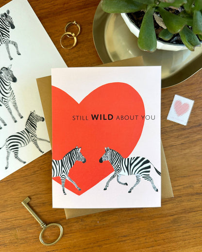 Wild Zebras and Red Heart Anniversary Greeting Card