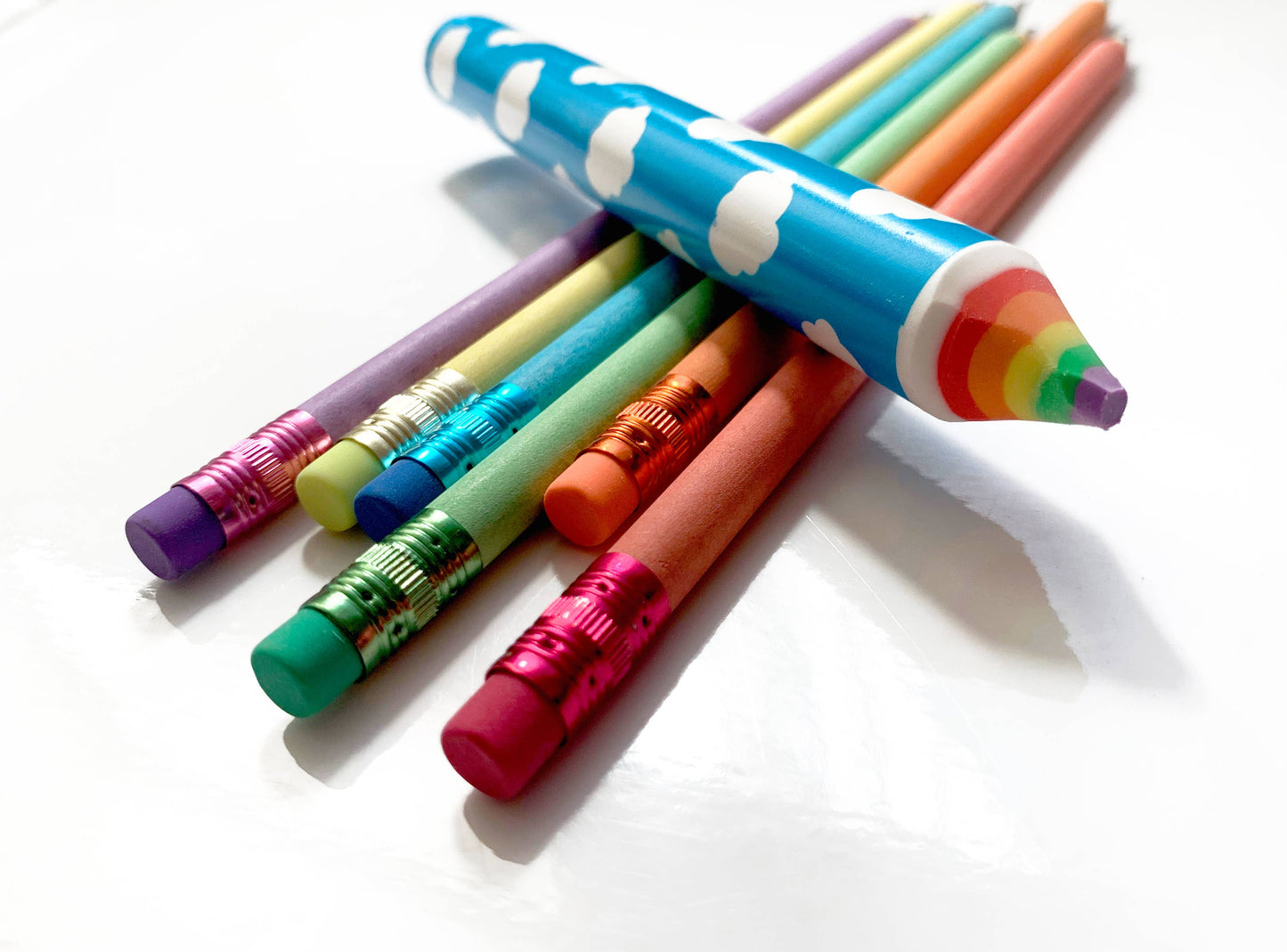 Recycled Rainbow Pencil and Eraser Set