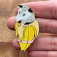 Glitter Banana Pocket Opossum Hard Enamel Pin