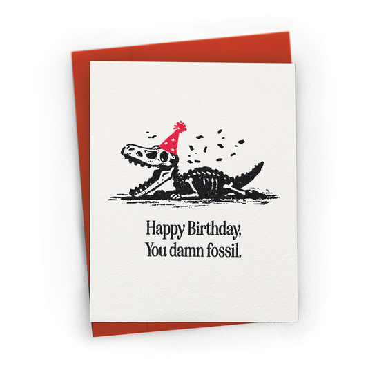 Snarky Dinosaur Fossil - A2 Birthday Greeting Card: Kraft