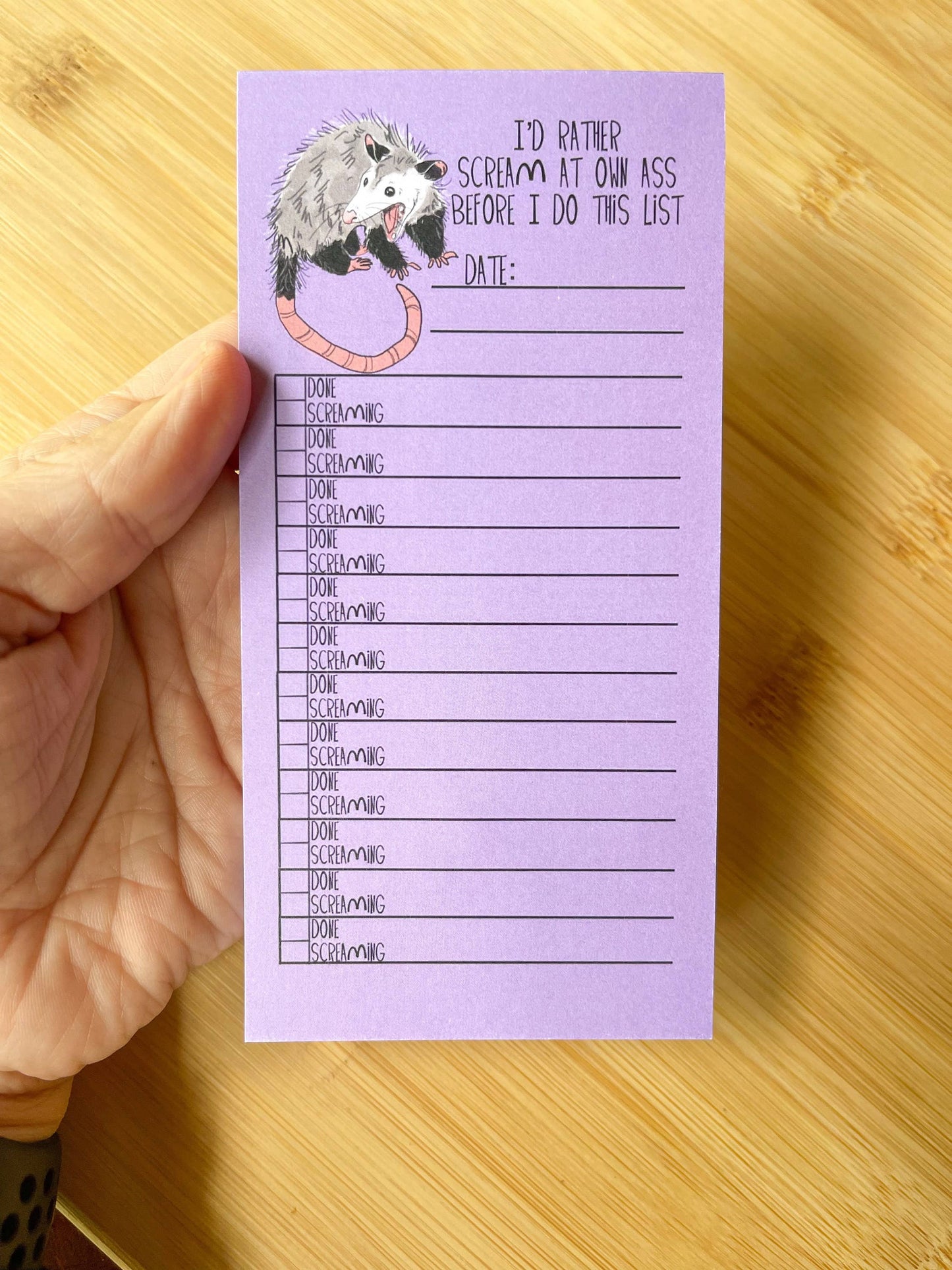 To-Do List Opossum Possum Screaming Notepad