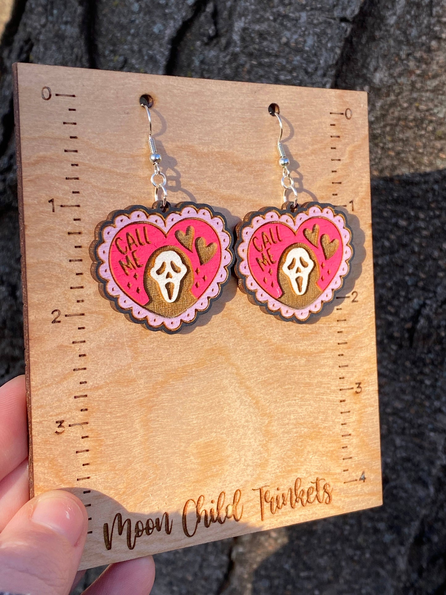 Ghost Face Horror Valentine Hand Painted Wood Earrings