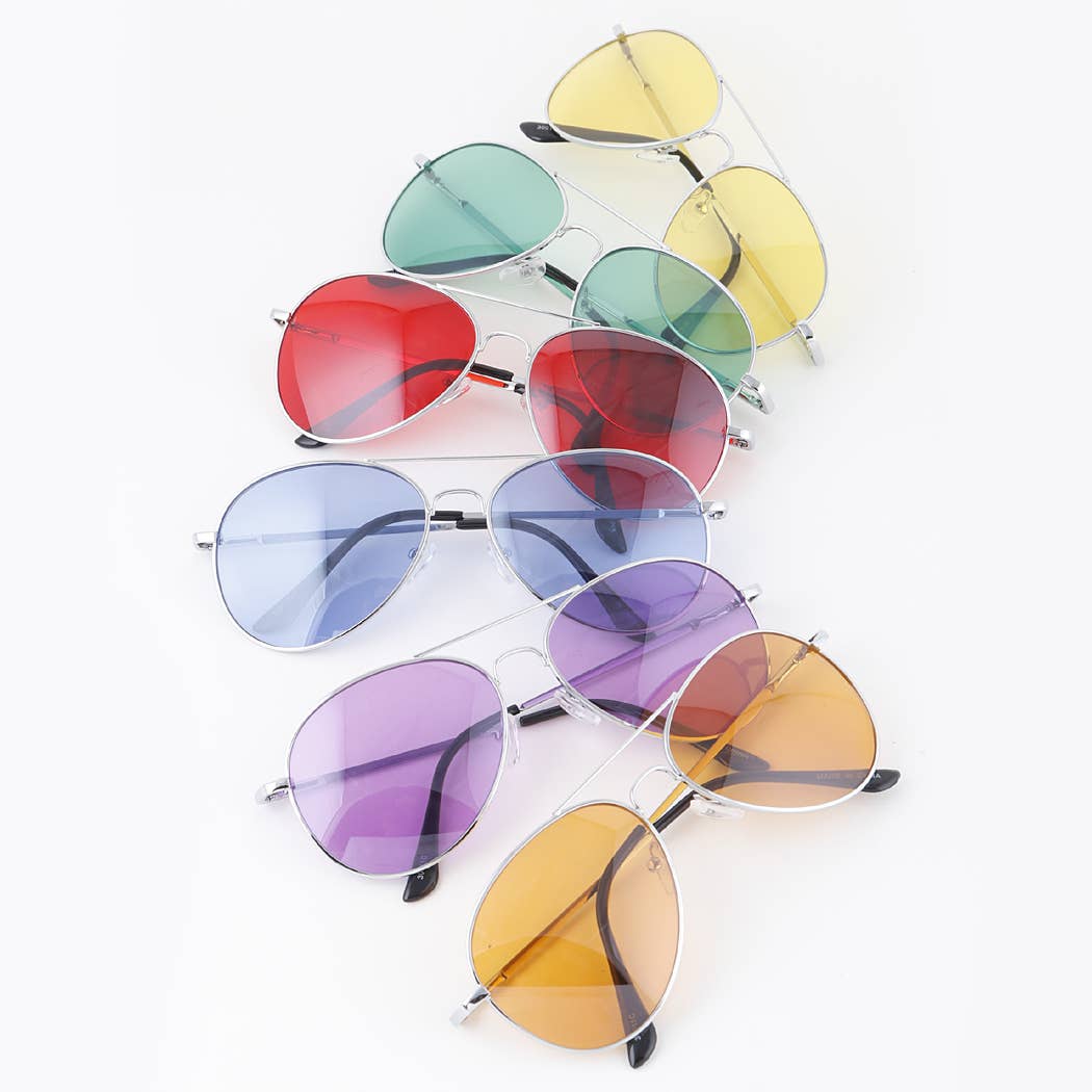 Bright Tinted Aviator Sunglasses, Assorted Colors