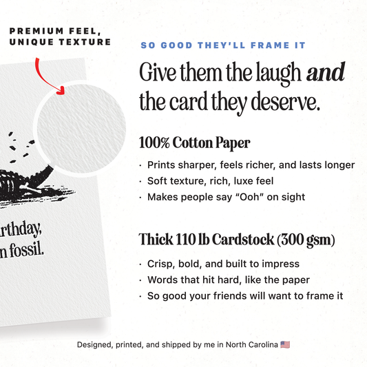 Snarky Dinosaur Fossil - A2 Birthday Greeting Card: Kraft
