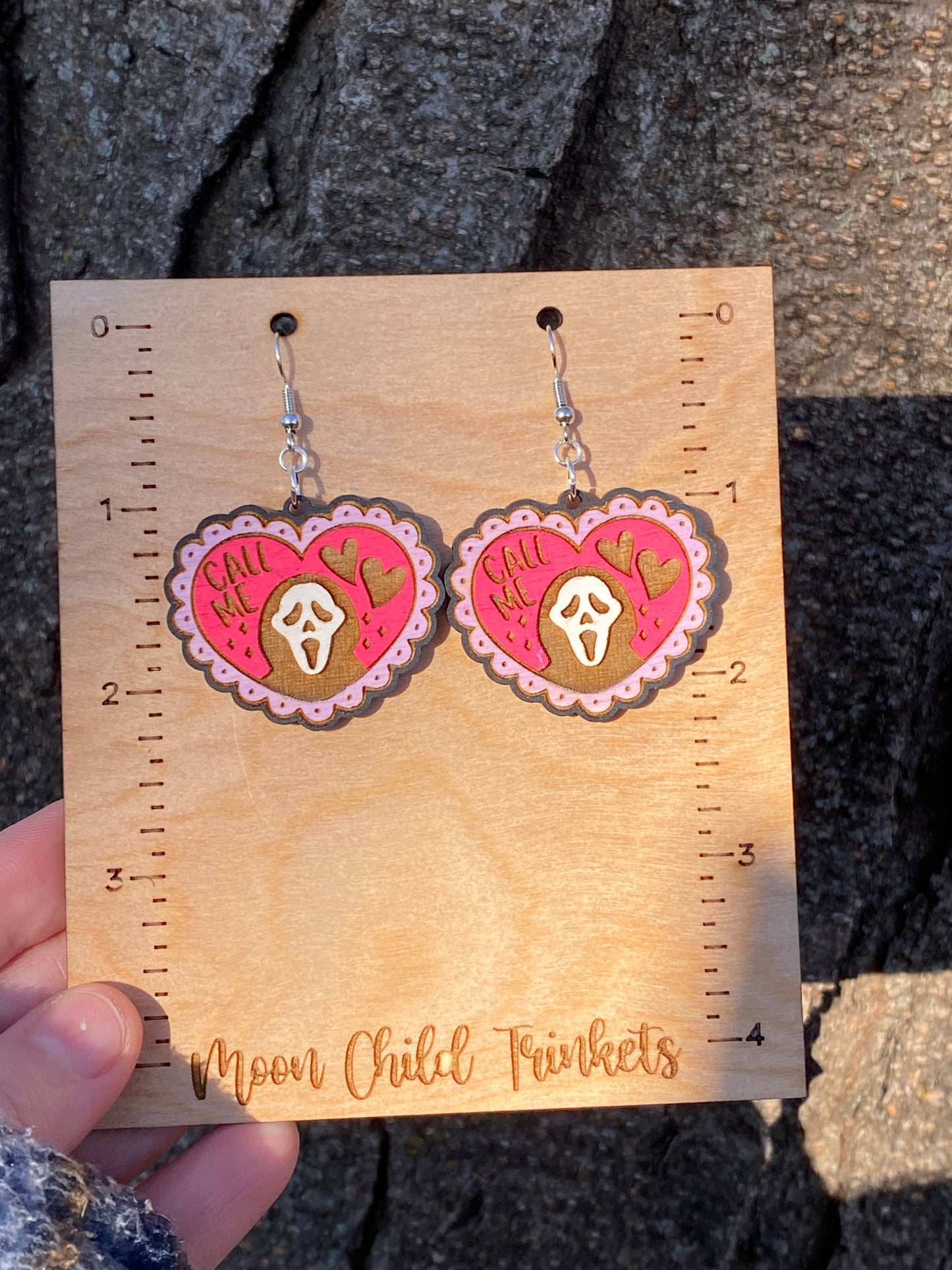 Ghost Face Horror Valentine Hand Painted Wood Earrings