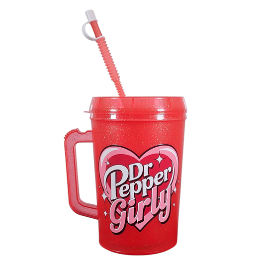Dr Pepp Girly HIP SIPS Mega Trucker Mug 34oz: Red and Gold Glitter / Single Sided Graphic