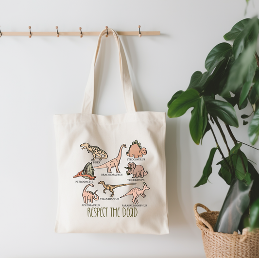 Respect The Dead Dinos Small Canvas Tote Bag