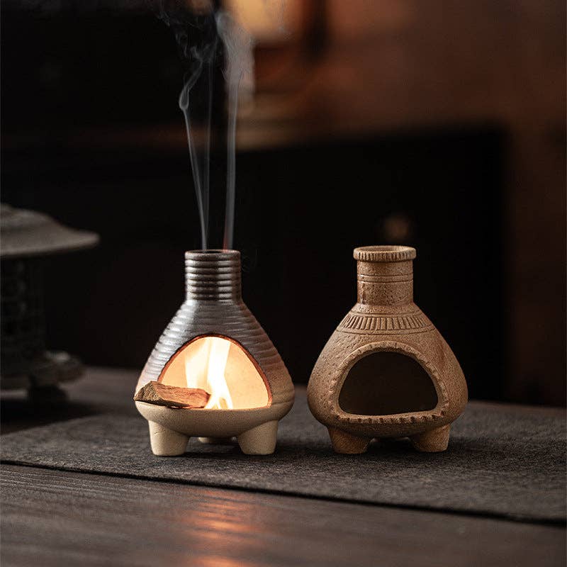 Cannon Pattern Handcrafted Ceramic Chiminea Incense Cone Burner