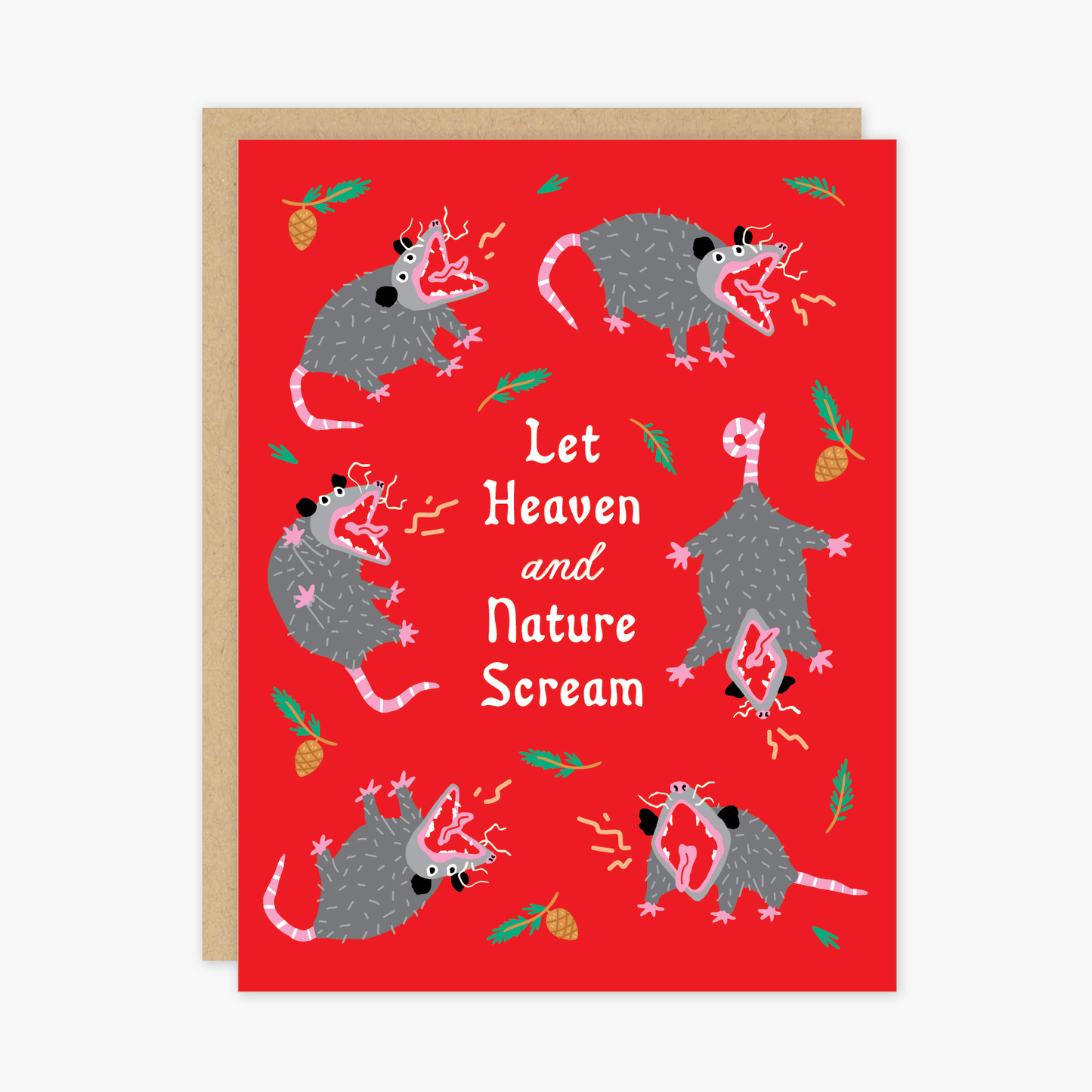 Nature Scream Opossum Christmas Holiday Greeting Card