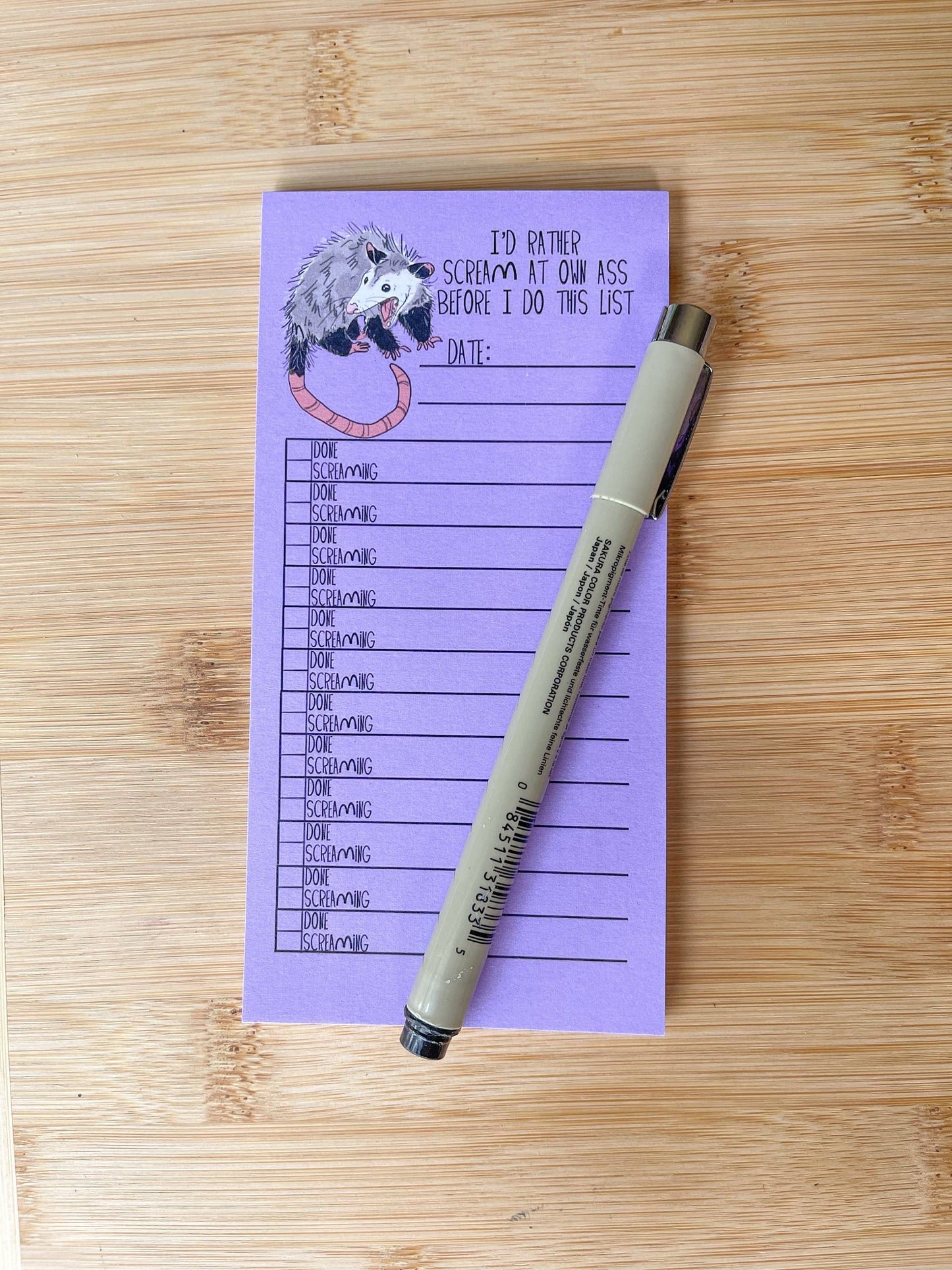 To-Do List Opossum Possum Screaming Notepad