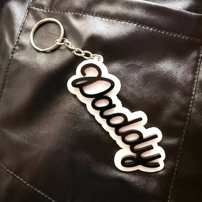 Daddy Keychain: White Letters / Black Outline