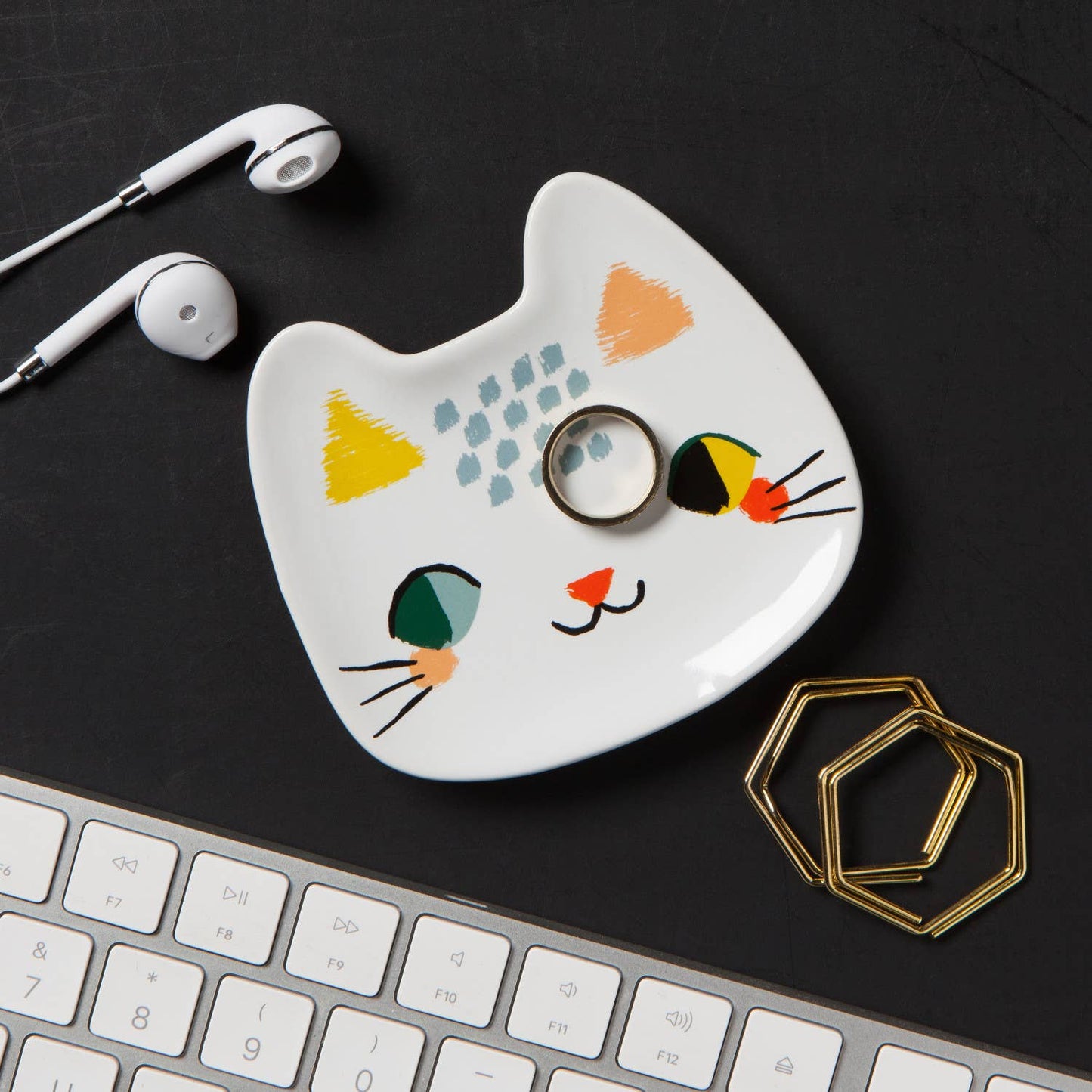 Meow Meow Cat Shaped Ceramic Trinket Tray