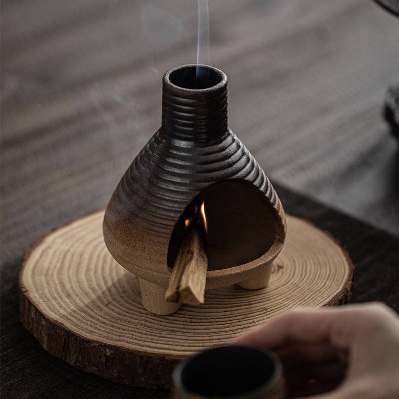 Cannon Pattern Handcrafted Ceramic Chiminea Incense Cone Burner
