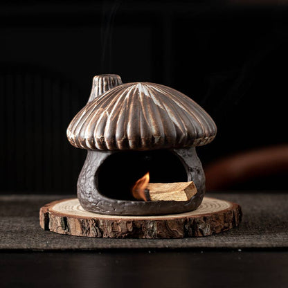 Brown Ceramic Mushroom House Back Flow Incense Cone Burner
