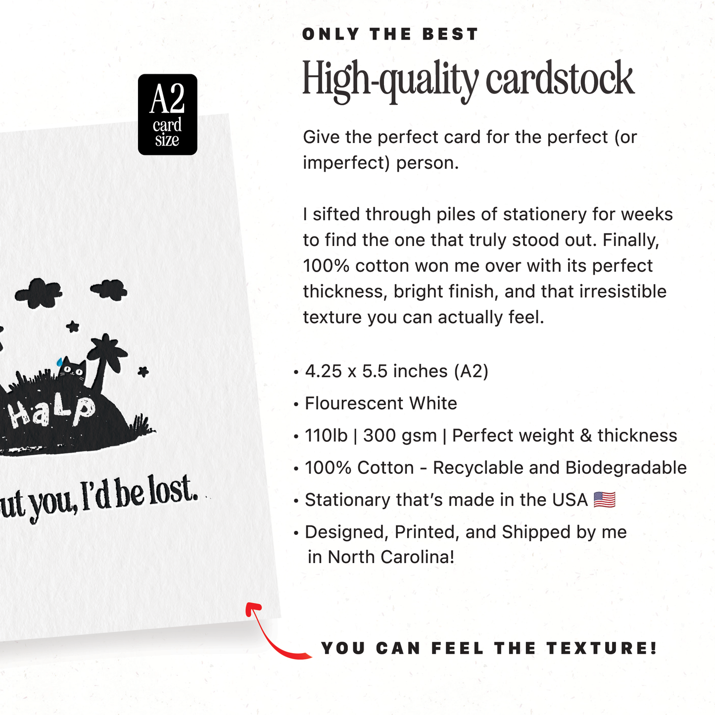 Lost Without You, Love, Thank You - A2 Greeting Card: Kraft