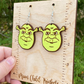 Y2K Shrek Inspired Hand Painted Wood Dangle Earrings