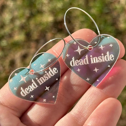 Dead Inside Iridescent Heart Hoop Earrings: Golden Surgical Steel