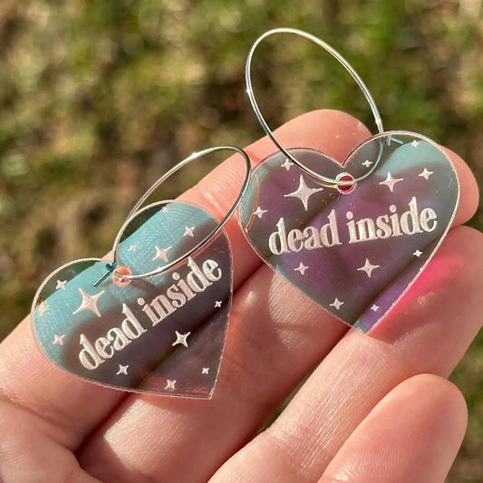 Dead Inside Iridescent Heart Hoop Earrings: Golden Surgical Steel
