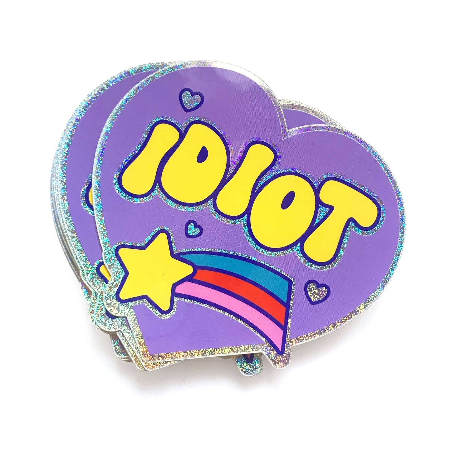 Idiot Heart-Shaped Glitter Sparkle Vinyl Sticker