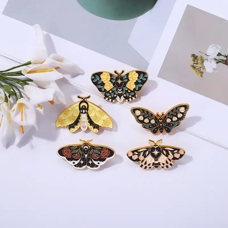 Roses Floral Moth Butterfly Enamel Pins