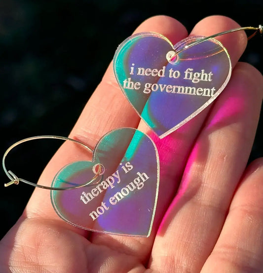 I Need To Fight The Government Heart Hoop Earrings: Golden Surgical Steel