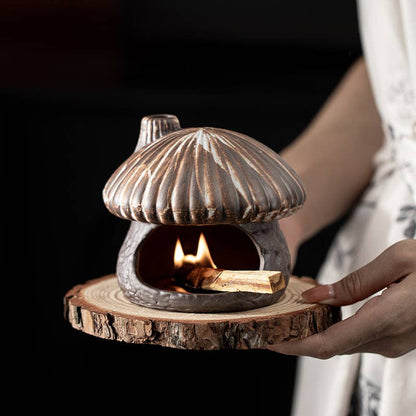 Brown Ceramic Mushroom House Back Flow Incense Cone Burner