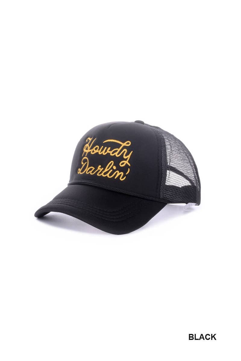Black Howdy Darlin Mesh Trucker Hat